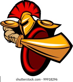 Greek Trojan Or Roman Soldier Mascot Holding A Shield And Sword