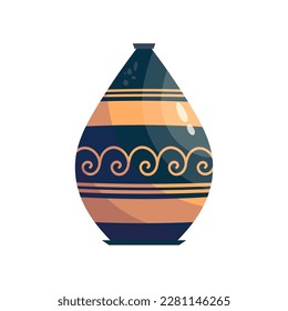 Greek vase ancient jar isolated. Ceramic vase with greek symbol. Cartoon vector illustration. Pottery jar earthenware antique design.