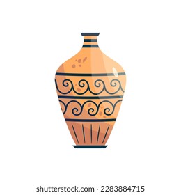 Greek vase ancient jar isolated. Ceramic vase with greek symbol. Cartoon vector illustration. Pottery jar earthenware antique design.