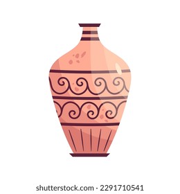 Greek vase ancient jar isolated. Ceramic vase with greek symbol. Cartoon vector illustration. Pottery jar earthenware antique design.