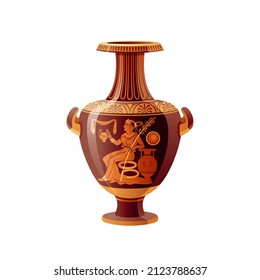 Greek vase. Ancient pottery vector. 3d antique amphora. Greece mythology. old ceramic art painting. Myth jug, roman urn pattern. Vintage pot, jar. Classic red figured greek vase with Demeter goddess