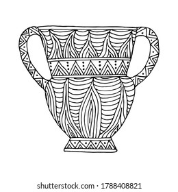 Greek  vase. Coloring page. Doodle poster. Stock vector illustration.