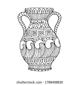 Greek  vase. Coloring page. Doodle poster. Stock vector illustration.
