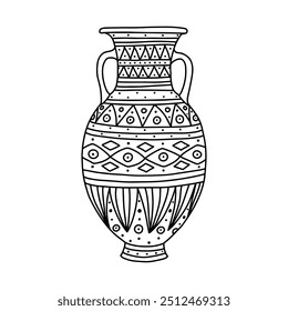 Greek  vase. Coloring page. Doodle poster. Stock vector illustration.