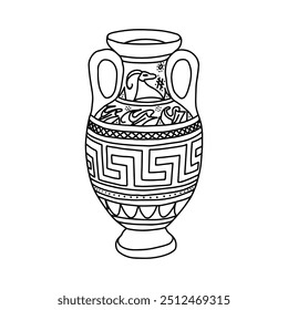 Greek  vase. Coloring page. Doodle poster. Stock vector illustration.