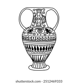 Greek  vase. Coloring page. Doodle poster. Stock vector illustration.