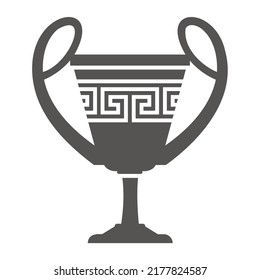 Greek vase silhouette. Ancient amphora and pot with meander pattern. Glyph illustration. Clay ceramic earthenware. Vector.