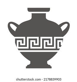 Greek vase silhouette. Ancient amphora and pot with meander pattern. Glyph illustration. Clay ceramic earthenware. Vector.