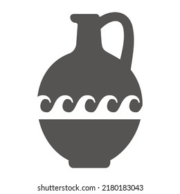 Greek vase silhouette. Ancient amphora and pot with meander pattern. Glyph illustration. Clay ceramic earthenware. Vector.