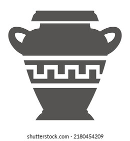 Greek vase silhouette. Ancient amphora and pot with meander pattern. Glyph illustration. Clay ceramic earthenware. Vector.