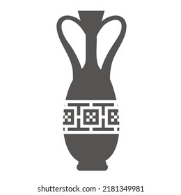 Greek vase silhouette. Ancient amphora and pot with meander pattern. Glyph illustration. Clay ceramic earthenware. Vector.
