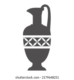 Greek vase silhouette. Ancient jug and pot with meander pattern. Glyph illustration. Clay ceramic earthenware. Vector.