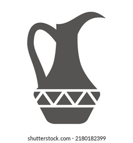 Greek vase silhouette. Ancient jug and pot with meander pattern. Glyph illustration. Clay ceramic earthenware. Vector.