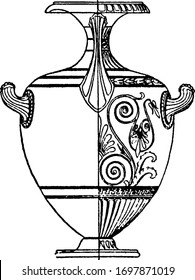 Greek Vase is a tall wine jar with two or three handles, it is a fact particularly useful when dating unpainted or plain black-gloss ware, vintage line drawing or engraving illustration.