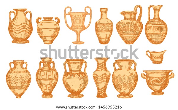 Greek Vases Ancient Vases Ancient Decorative Stock Vector Royalty