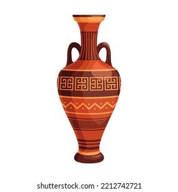 Greek vases and pot. Decorative ornate Greece amphorae, jugs, urns, oil jars pottery objects cartoon design. Flat vector illustration