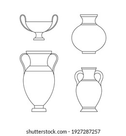 Greek Vases in A Trendy Minimal Linear Style. Vector Illustrations of various Clay Vessels for creating Patterns, Prints, Posters, Collages, Logos