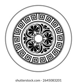 Greek vector round ornament. Ornamental black pattern on a white background. Round ornament with Greek key meanders. Greek key. Typical egyptian, assyrian motives, circle border. Vector illustration