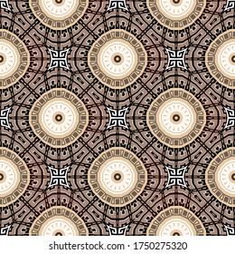 Greek vector seamless pattern. Elegant ethnic tribal background. Ornamental repeat backdrop. Geometric ornament. Abstract modern design. Geometrical shapes, circles, mandalas, greek key, meander.