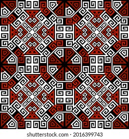 Greek vector seamless pattern. Repeat tribal abstract background. Greek key, meanders ethnic style ornament.  Geometric modern colorful design with symbols, shapes, octagons, rhombus, mandalas, signs.