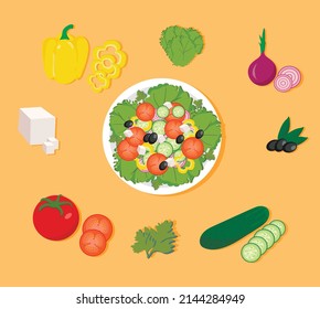 Greek vegetable salad with tomatoes and cucumbers