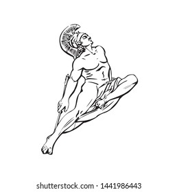 Greek warrior in a helmet. Olympic athlete. Graphic hand drawing - Vector