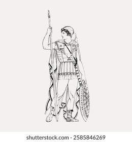 Greek warrior vintage illustration, isolated on white, vector.