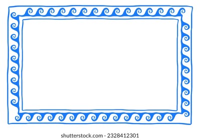 Greek wave vector frame. Sea waves pattern. Greece ornament. Grecian ancient style. Geometric mediterranean decoration. Maritime theme.