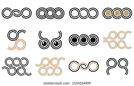 Greek waves chain style vector symbols or logos set.