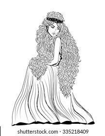 greek woman with doodle hair illustration