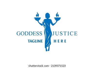 Greek Woman Goddess with Fire Scale Libra for Justice Law Logo Design Vector