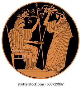 Greek woman holds a cup in his hands and old man with a staff Vector Image.