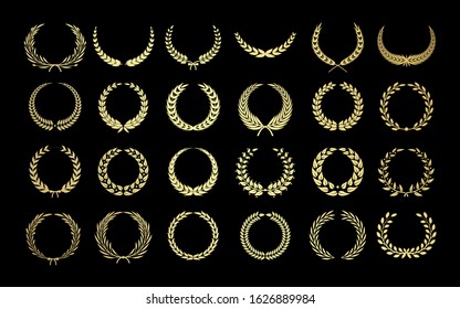 Greek wreath. Gold winner laurel, nobility and achieveing. Floral and olive branches awards, vector set