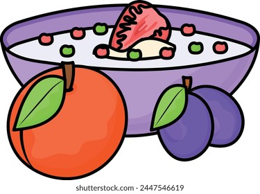 Greek Yogurt Berry Fruit Salad Concept, tastefull Bowl vector icon design, European breakfast symbol, Americans Morning Meal Sign, Restaurant cafe menu stock illustration