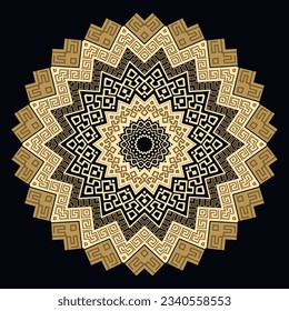 Greek zigzag beautiful mandala  pattern. Colorful greek vector background. Ethnic style zig zag mandala ornaments. Modern ornate backdrop. Ornamental flower with greek key, meanders. Template. Element