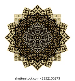 Patrón griego de zigzag mandala. Fondo vectorial floral gris colorido. Hermosos adornos de zig zag de estilo étnico. Diseño moderno decorativo ornamental aislado con llave griega, meandros, flores. 