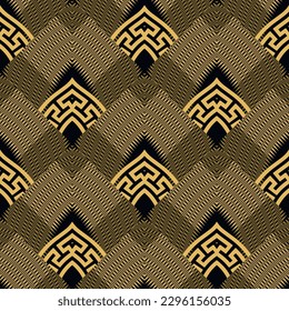 Patrón sin fisuras del zigzag griego. Fondo de zag del vector ornamental. Repetir el adorno de rhombus con baldosas modernas. Diseño Art Deco de estilo étnico tribal. Resumen de fondo lujoso ornamental. Llave griega, serpenteantes. 