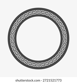 Marco circular de inspiración griega con borde de adorno geométrico clásico. Elemento redondo decorativo basado en motivos griegos tradicionales para uso de diseño y marca.