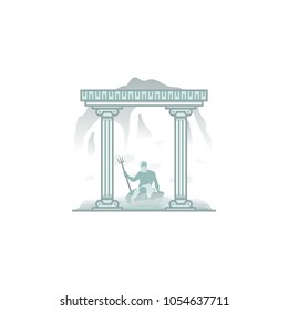 Greek's gate illustration vector isolated with Poseidon statue which represent the symbol of Greek