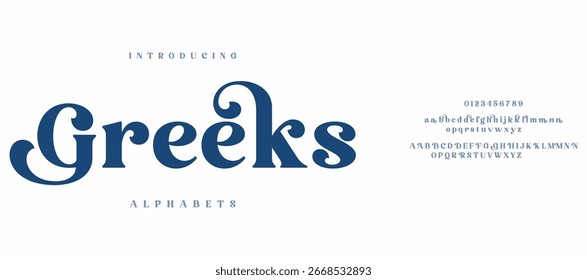 Greeks Moderne abstrakte digitale Tech-Schriftart. Logo kreative Schriftart, Typ, Technologie, Film, digital, Musik, Film. Schriftart und Illustration im Vektorformat.