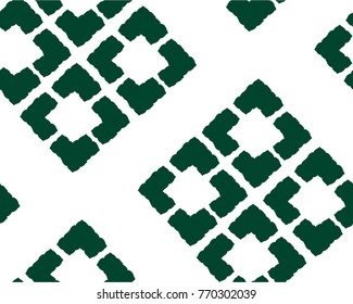 Greem square and white cross composition seamless pattern