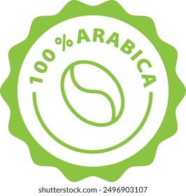 green 100% arabica coffee outline icon round rounded circle badge stamp label isolated on transparent background