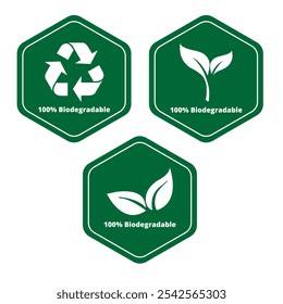 Green 100% biodegradable sign on a white background