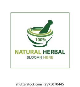 green 100% herbal logo template with white background