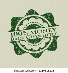 Green 100% Money Back Guarantee grunge style stamp
