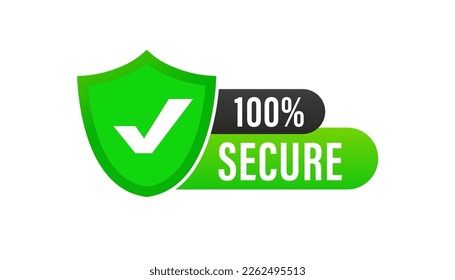 Green 100 percent secure. Secure stamp. Flat design vector. Badge, icon, stamp. Icons with tick mark. Vector illustration