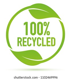 Green 100 % recycled symbol with leaves