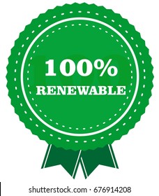 Green 100% renewable vector logo, lebel, tag, vintage, banner, concept. Vector logo 100% renewable concept, design, decoration, 