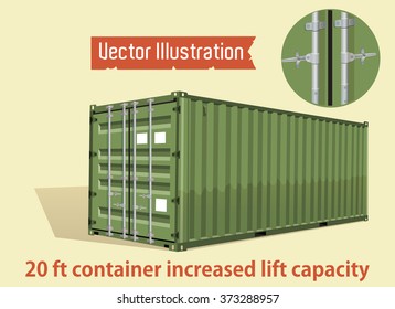Green 20 foot container increased lift capacity Marine vector containers. Isolated sea containers on a light background. Layered vector illustration.