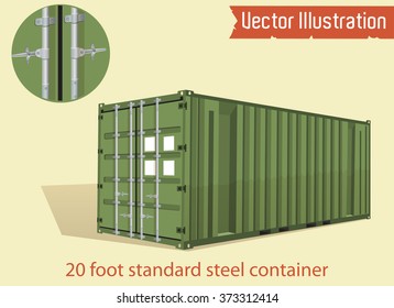 Green 20 foot container increased lift capacity. Marine vector containers. Isolated sea containers on a light background. Layered vector illustration.